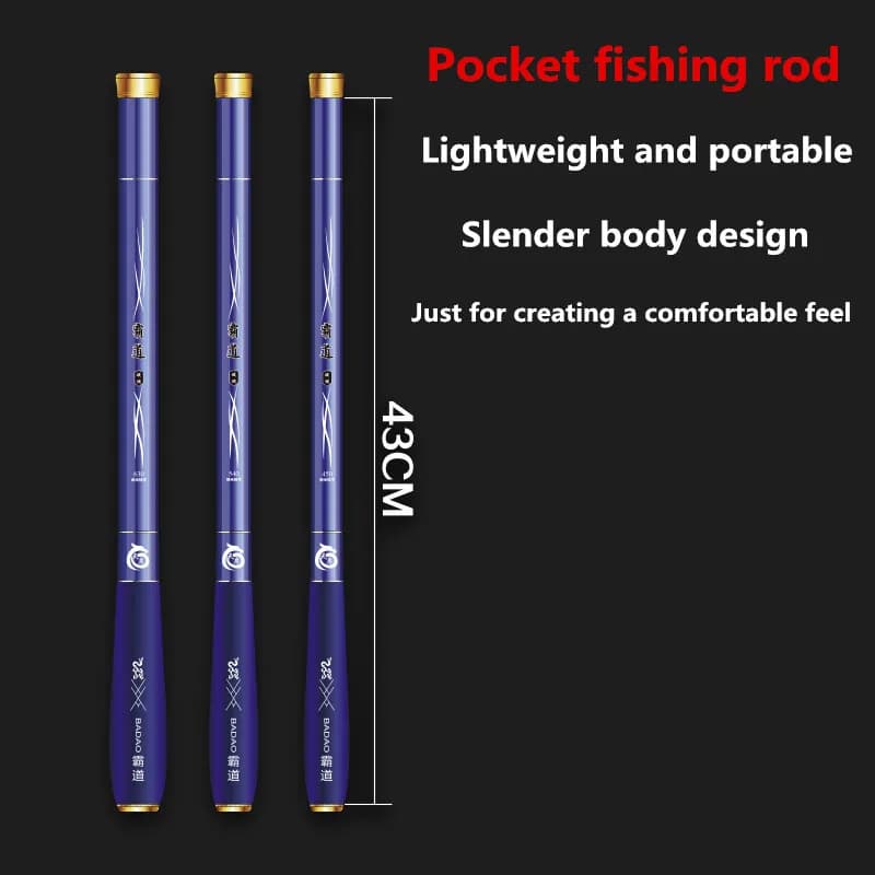 New fishing rod with carbon drill with reduced dimensions of 43 cm long fishing 1,8 m-6,3 m freshwater fishing rod accessories, outdoor tools