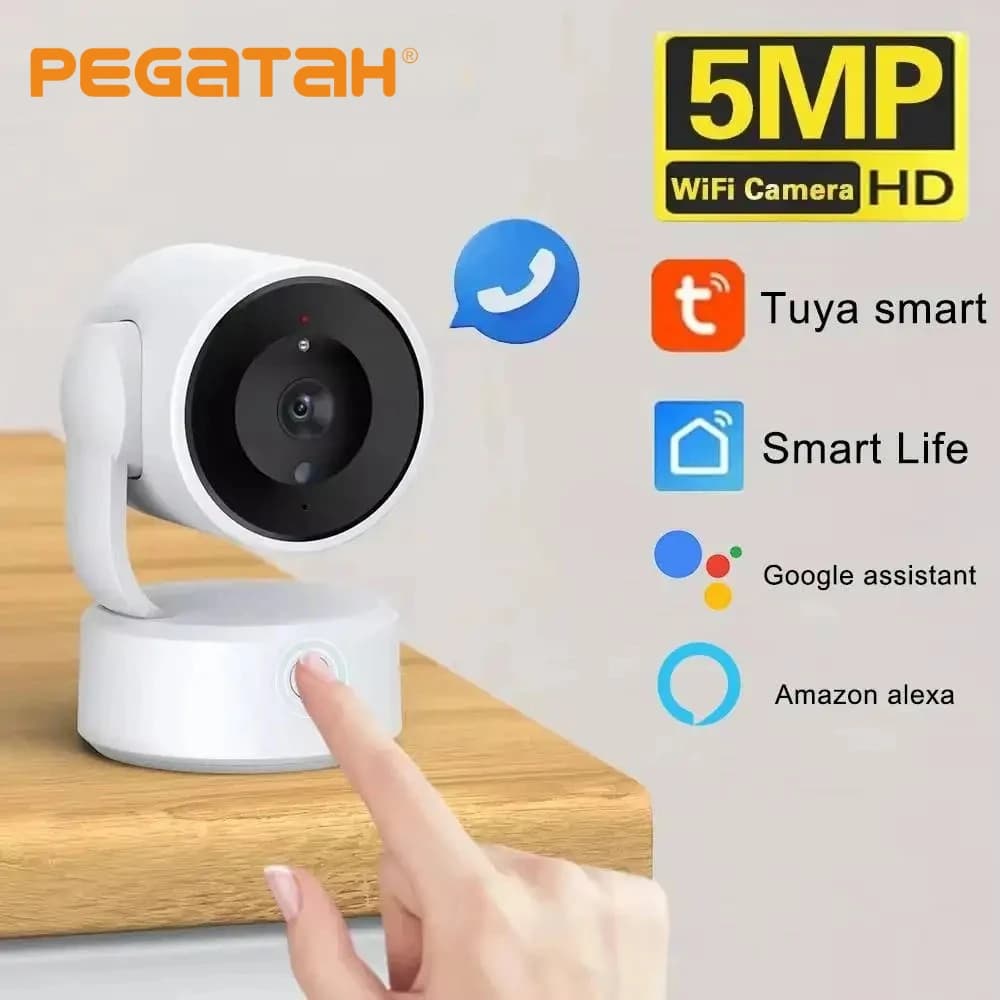 Telecamera WIFI Tuya per interni Baby monitor da 5 MP Conversazione bidirezionale Zoom 4X PTZ 360 ° Le telecamere di sorveglianza supportano Alexa Google Smart Life