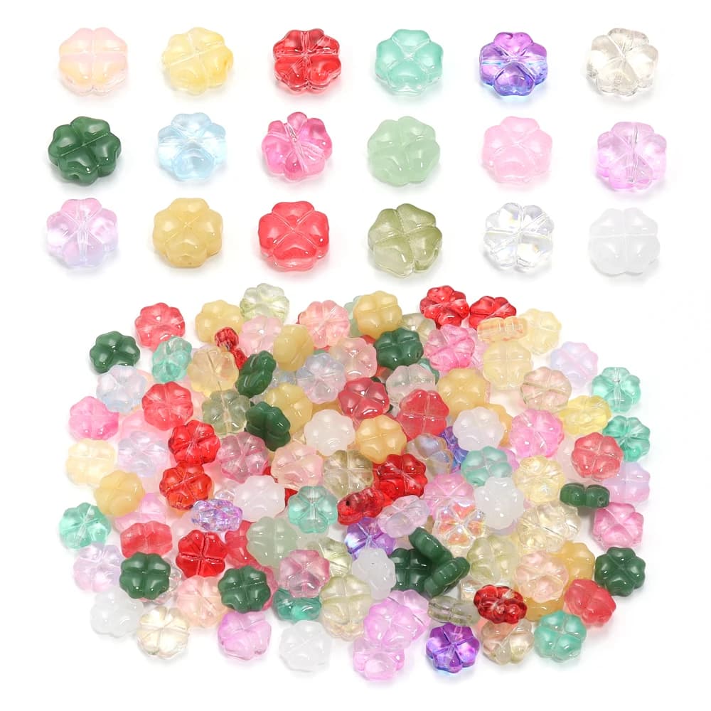 50pcs/lot Glass Four-leaf Clover Shape Beads Transparent Lampwork Beads Loose Spacer Beads For DIY Jewelry Making Bracelet