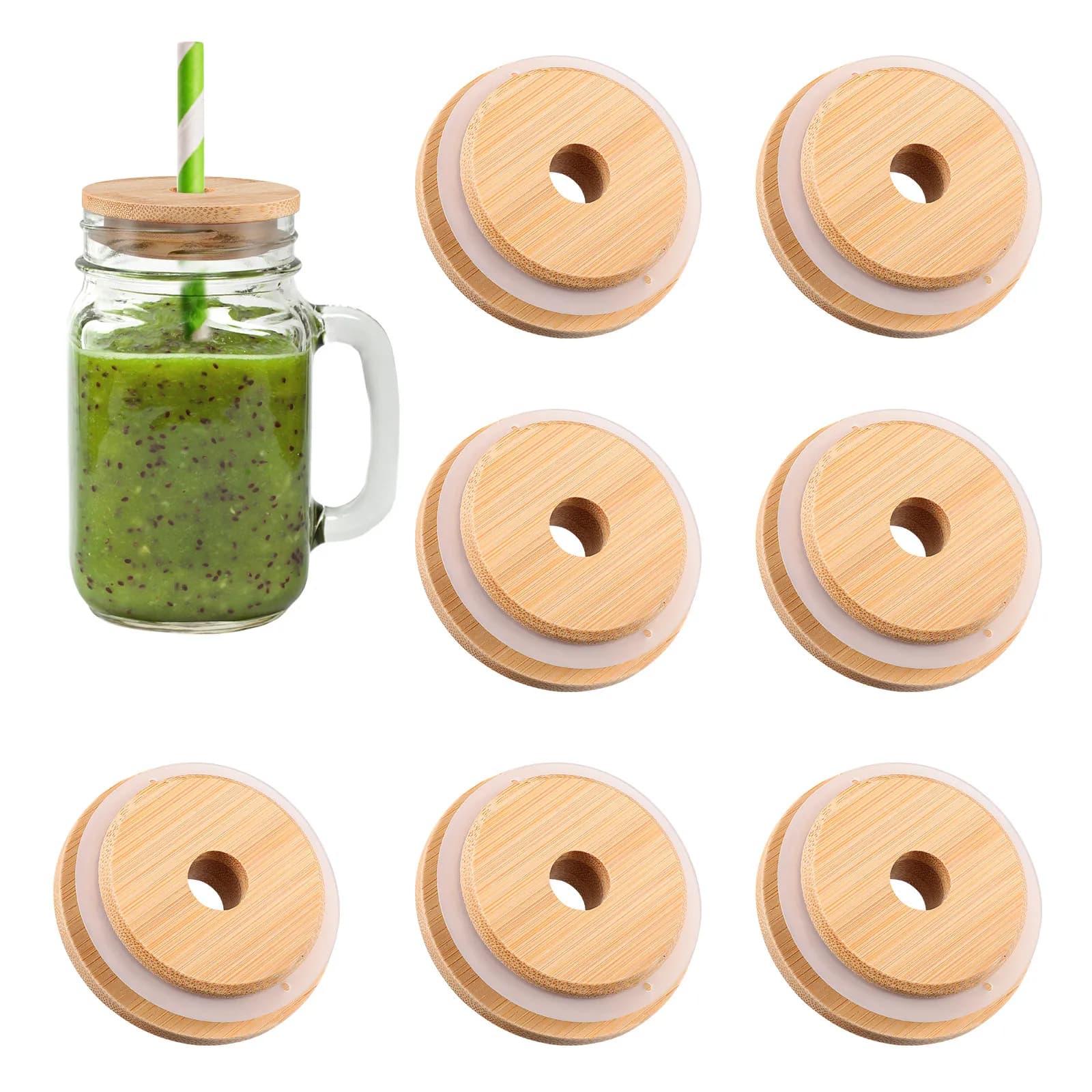 8pcs Bottle Sealing Bamboo Lids Reusable Bamboo Lids For Glass Jar Wood Food Containers Doitool Sealing Cover For Cups Bottles