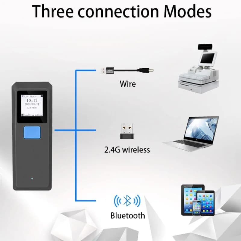Mini Bluetooth Portable 1D 2D Barcode Scanner with Display Can Store data Easy to Operate connect Mobile Phone or Laptop