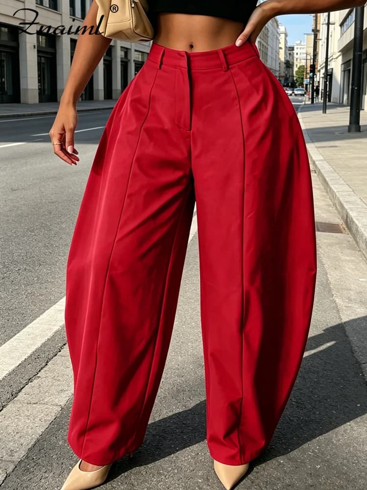Znaiml Fashionable Women's Palazzo Pants High Rise Comfortable Baggy Style Solid Color Must-have for Spring and Summer Wardrobe