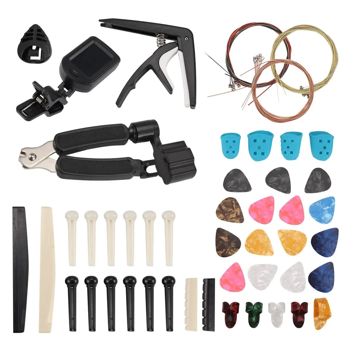 [HOT] 65 PCS Guitar Accessories Kit with Guitar Strings, Tuner, Capo, Picks, Pick Holder, Thumb Finger Picks, Bridge Pins