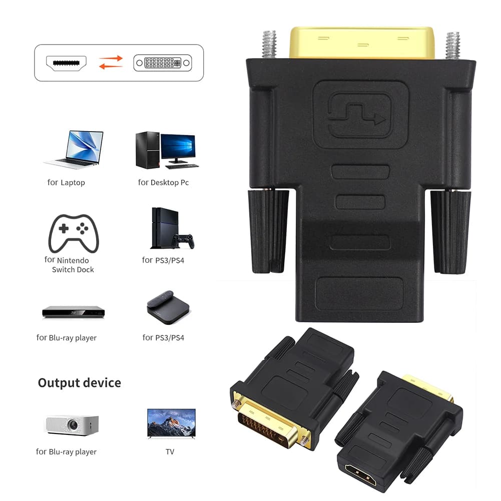 DVI-D 1080P port converter from male to female, DVI cable converter to compatible HDMI, 24K gold plated connector for HDTV projector monitor