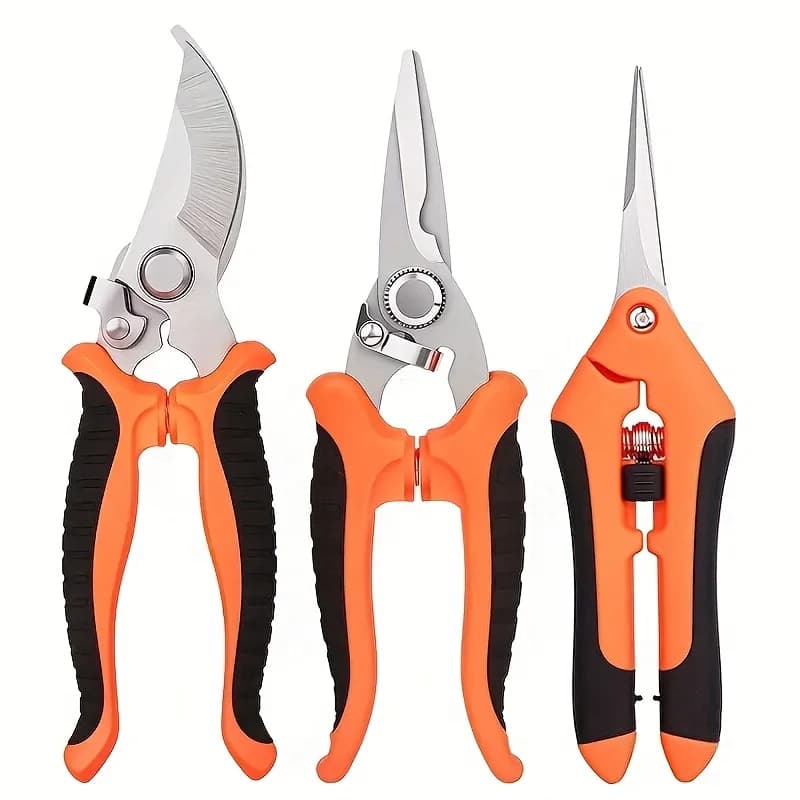 3Pcs Garden Pruning Shears Set, Bypass Branch Trimming Scissors Multipurpose Gardening Pruner Kit