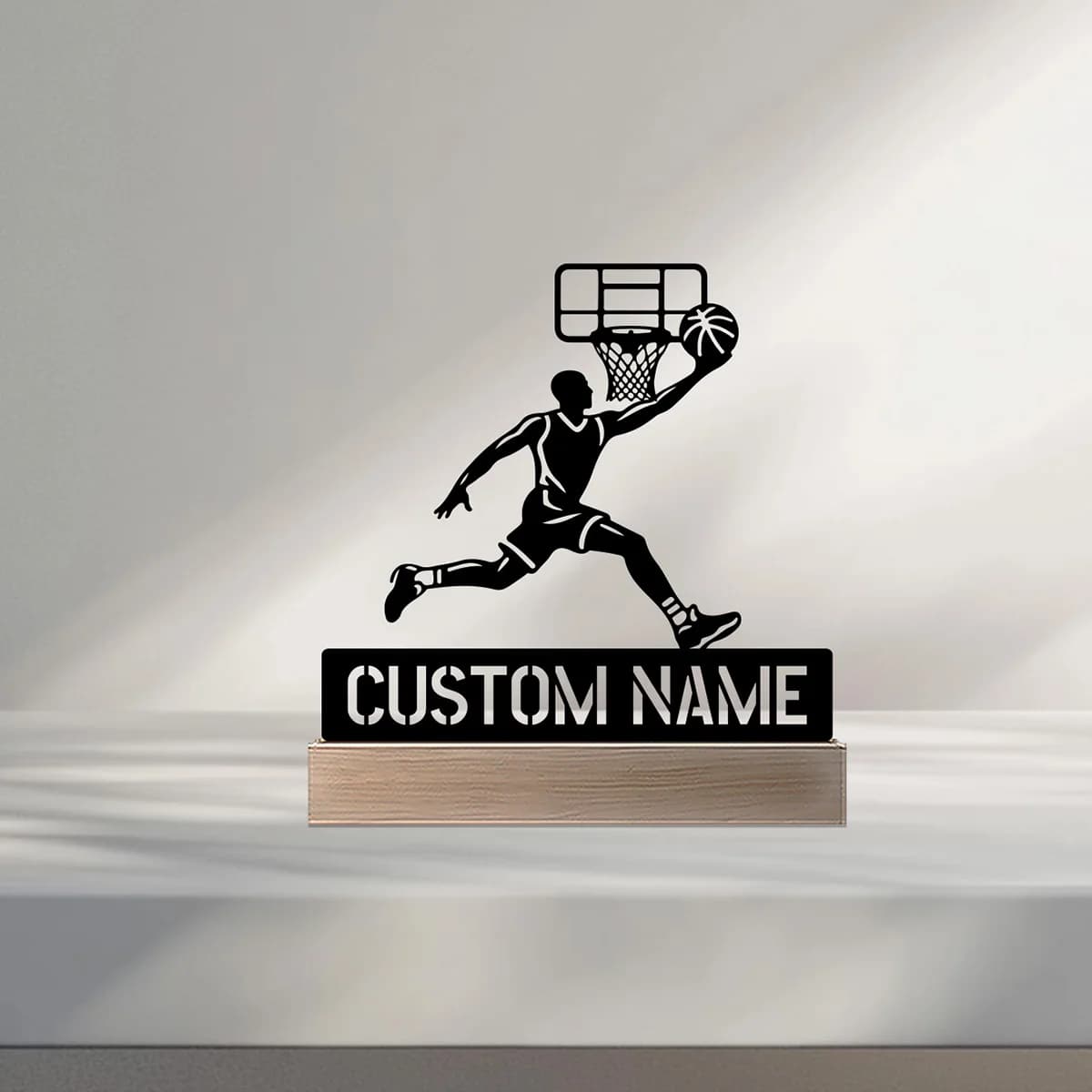 1pc Simple basketball expert Custom name Metal statue with wooden base Iron ornament Milk sculpture Art crafts with wooden base