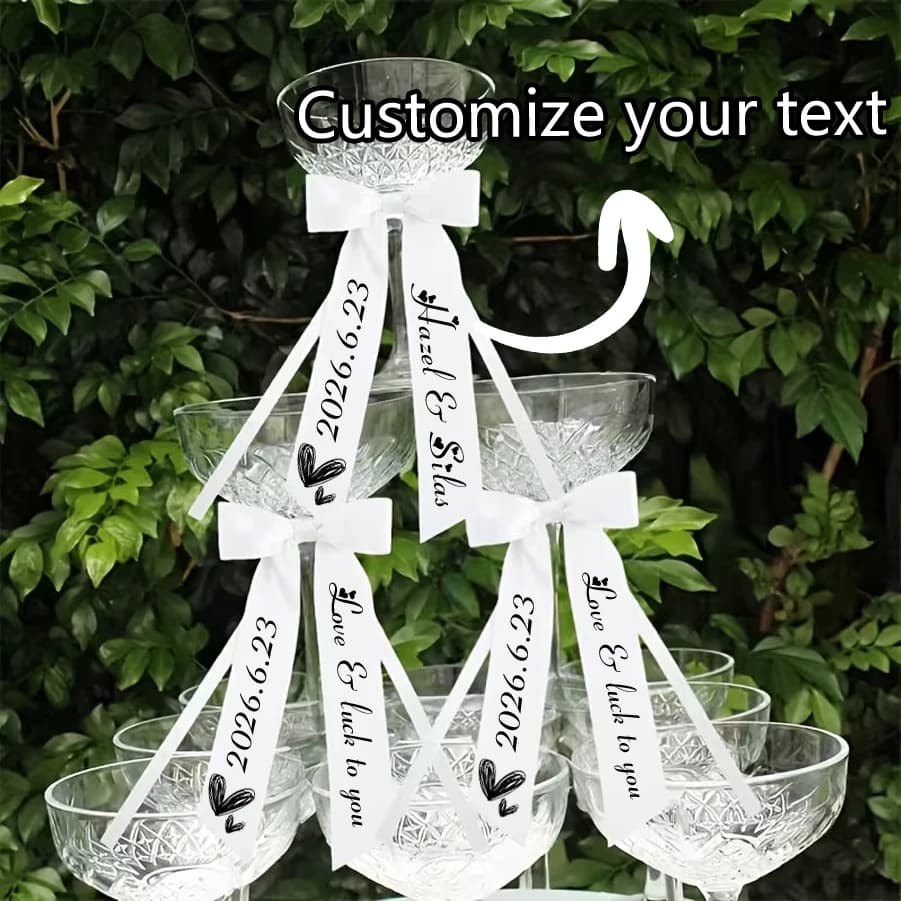 Fiocco Personalizzato con Testo per Decorazione Bicchieri da Vino, Ideale per Feste, Matrimoni, Compleanni e Scenografie - Fiocco con Testo Personalizzabile