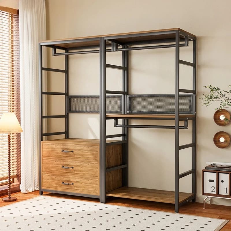 Combinazione guardaroba aperto con appendiabiti e spogliatoio laterale per camera da letto