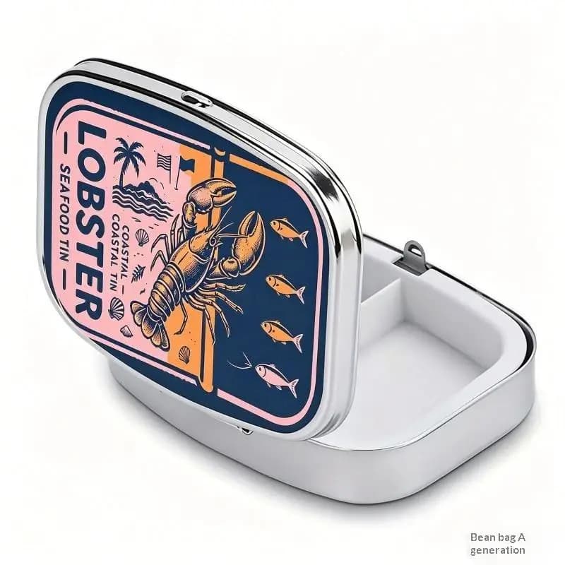 Retro Sardine Print Pill Box 2-Compartment Metal Mini Organizer For Women Travel Jewelry Medicine Candy First Aid Kit