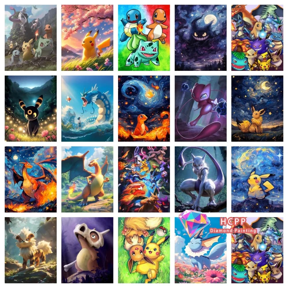 Kit Pittura Diamante Pikachu Charmander Vapor Gengar, Diamanti Quadrati e Rotondi 5D, Mosaico Fai da Te, Arte Artigianale, Regalo Squisito, Decorazione per la Casa