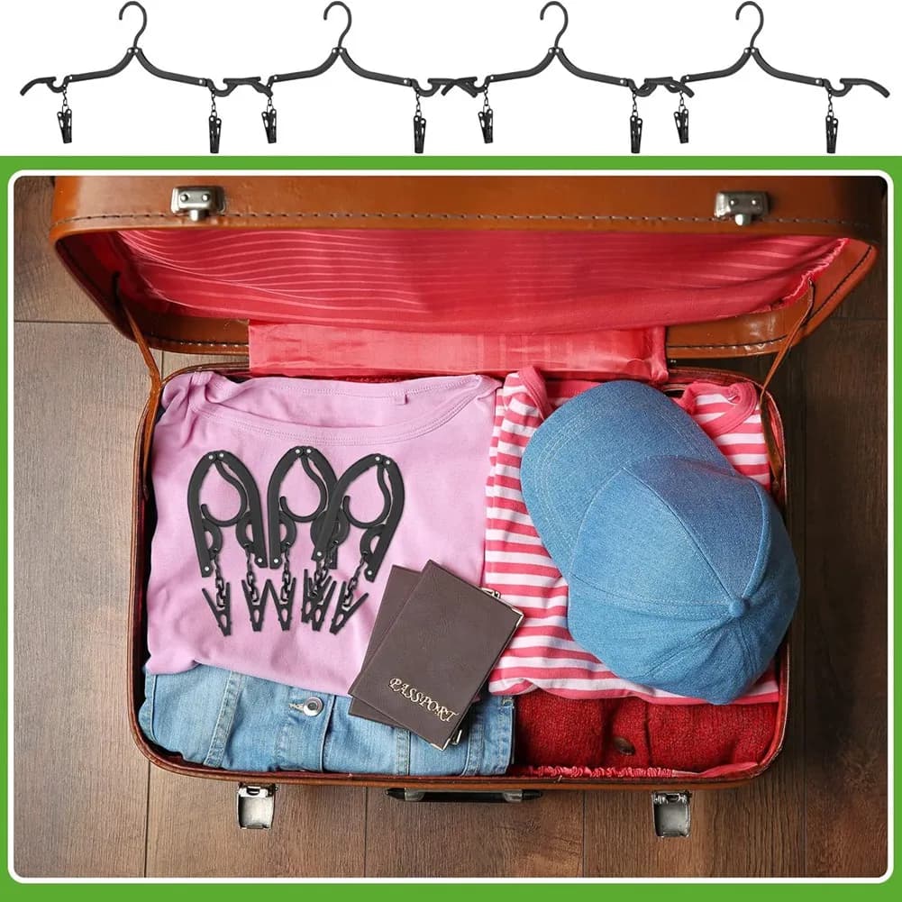 A96K-Folding Travel Hanger Foldable Clothes Hanger With Clip Portable Travel Clothes Rack