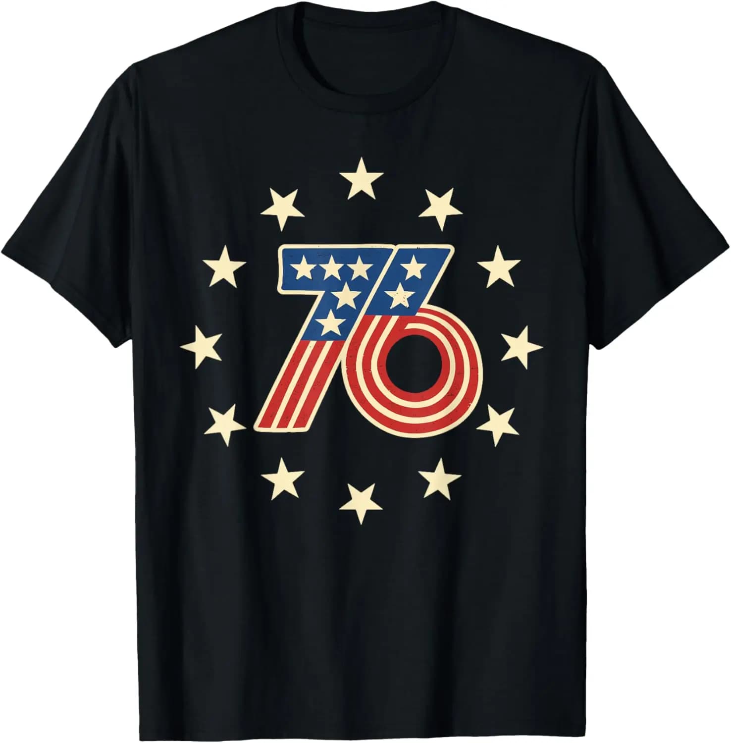 50Th Birthday 1976 USA Bicentennial Groovy Retro Number 76 T-Shirt Summer Short-Sleeved Breathable Sweat-Wicking Versatile
