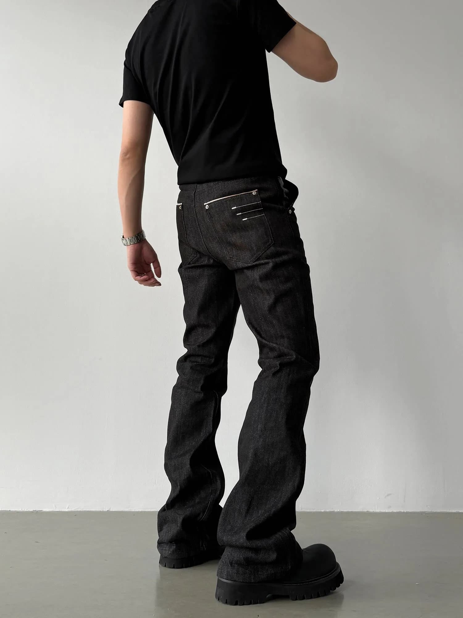 Original Blue Slim Fit Jeans Bell Bottoms Four Lines Top Version Narrow Color Clean Fit Men's Denim Pants Spring Season