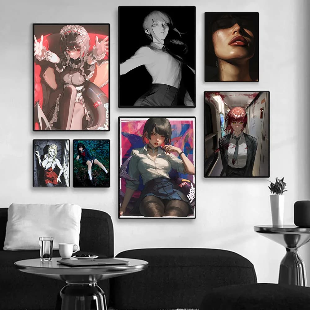 1pc Sexy Anime Girl and Dark Preppy Style Wall Art - Gothic Kawaii Style Dark Minimalist, Canvas Painting Home Decor Unframed