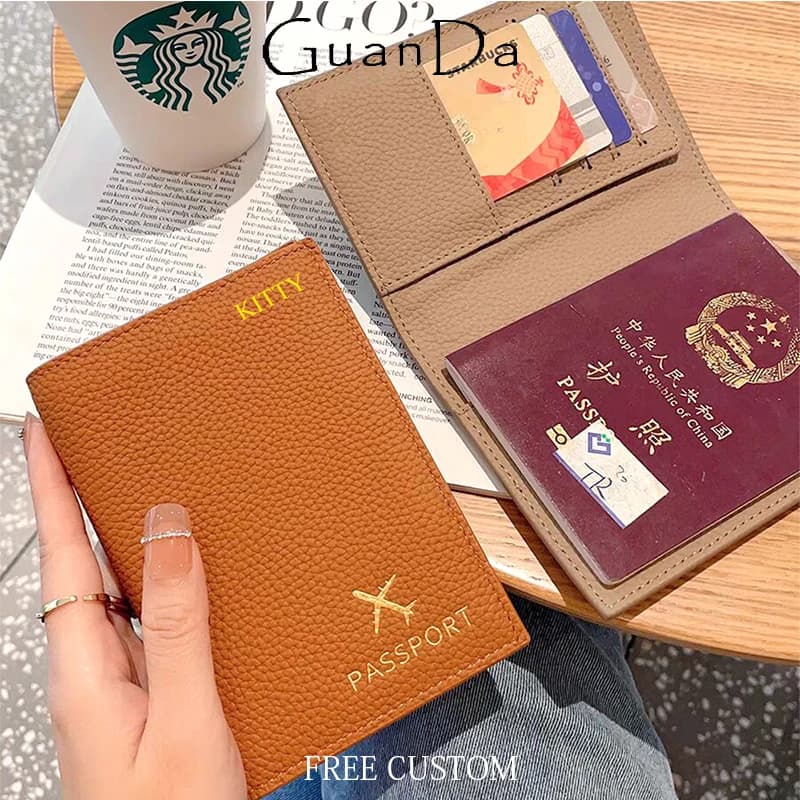 Porta passaporto con nome personalizzato Portafoglio da viaggio per aereo in vera pelle Porta carte da viaggio d'affari di lusso da donna Copertina per passaporto alla moda