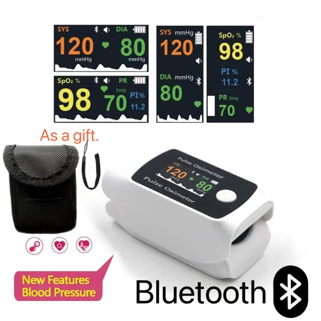Bluetooth Pulsossimeter, finger pulse oximeter, blood oxygen saturation monitor with blood pressure monitoring function