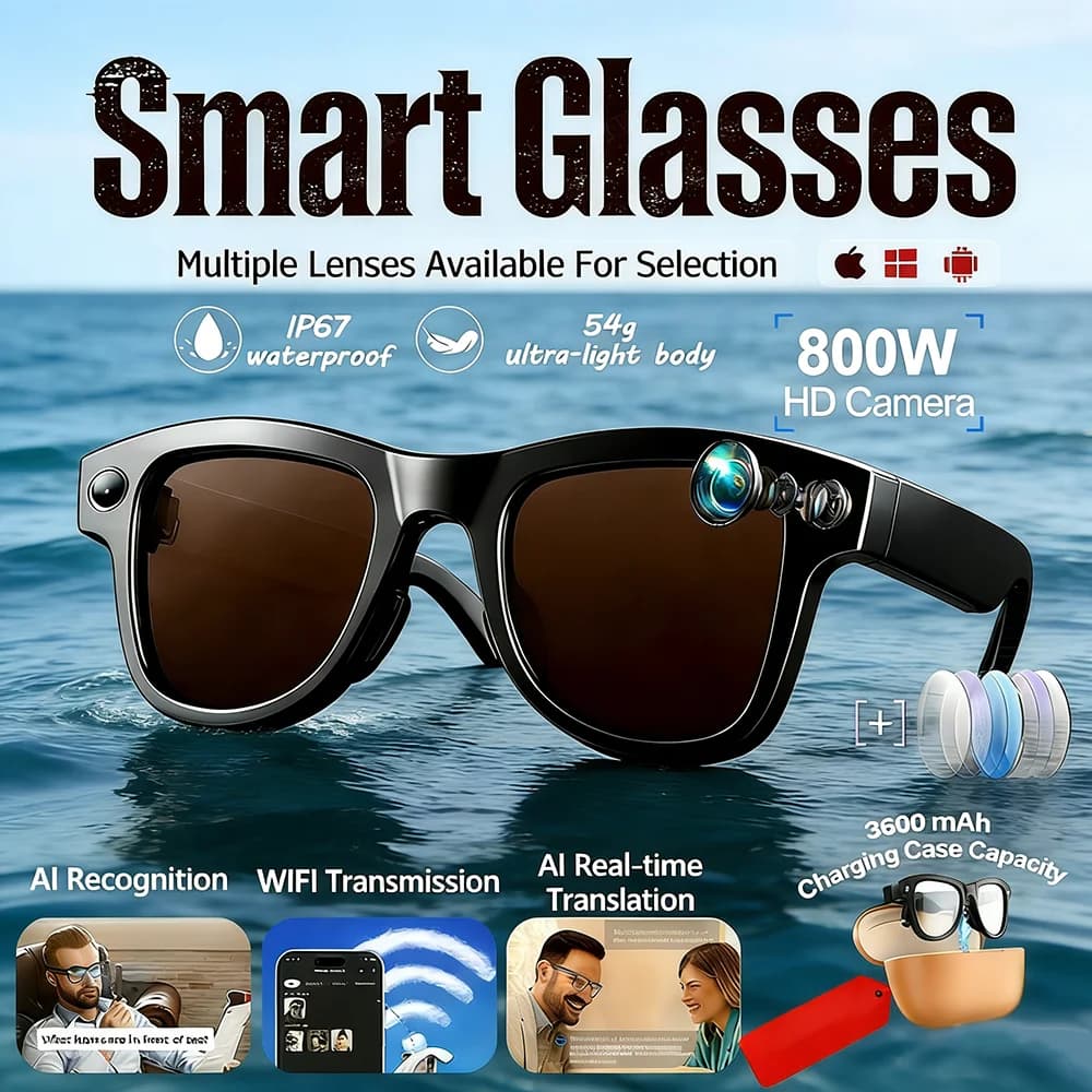 Upgrade Smart Glasses With Camera 4K HD Video Recording AI Photo Recognition Bluetooth Call Translation Voice Sunglasses Men