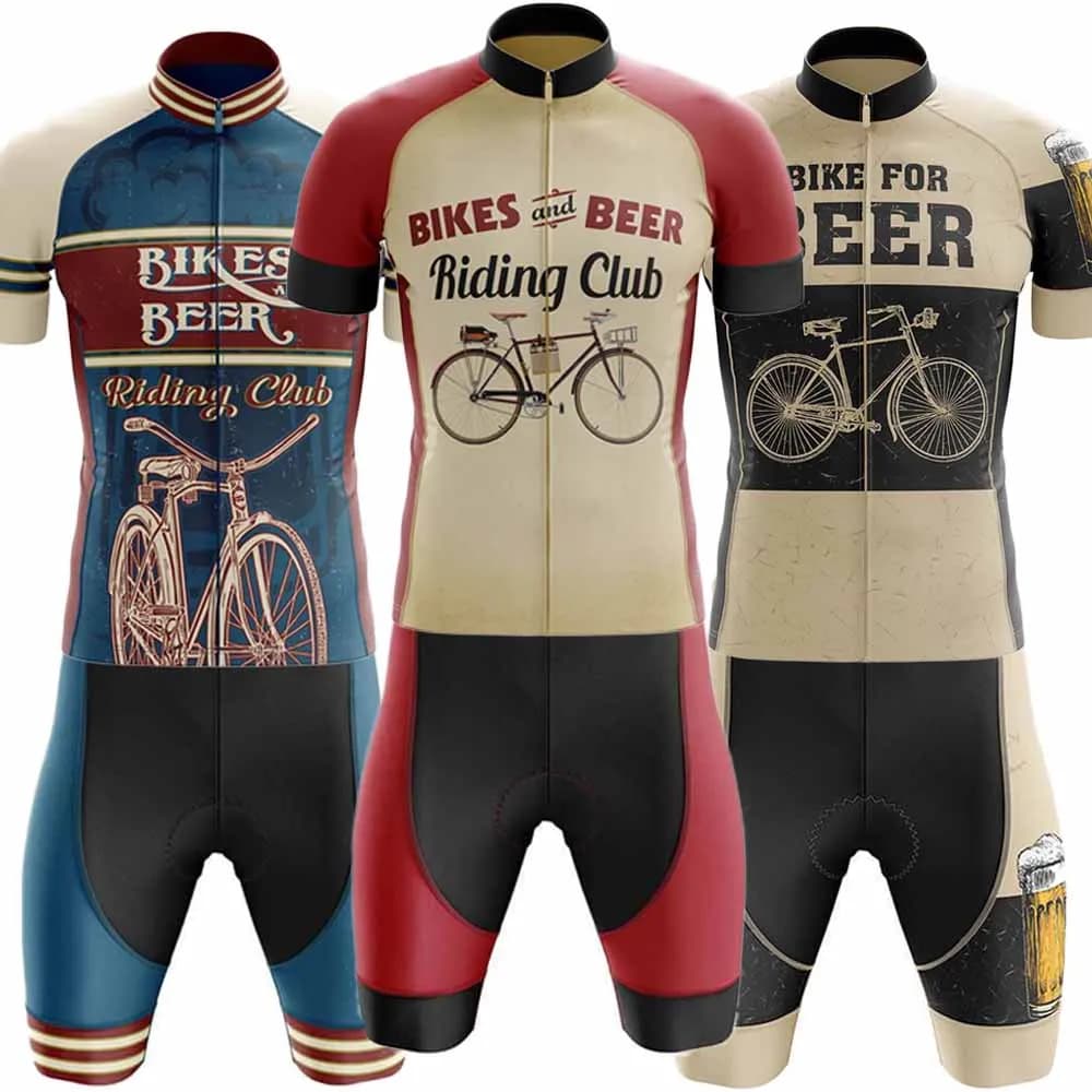 Retro Beer Cycling Jersey 2024 Set Red Blue Riding Club abbigliamento Vintage Summer Road Bike camicie Suit Bicycle Bib Shorts MTB
