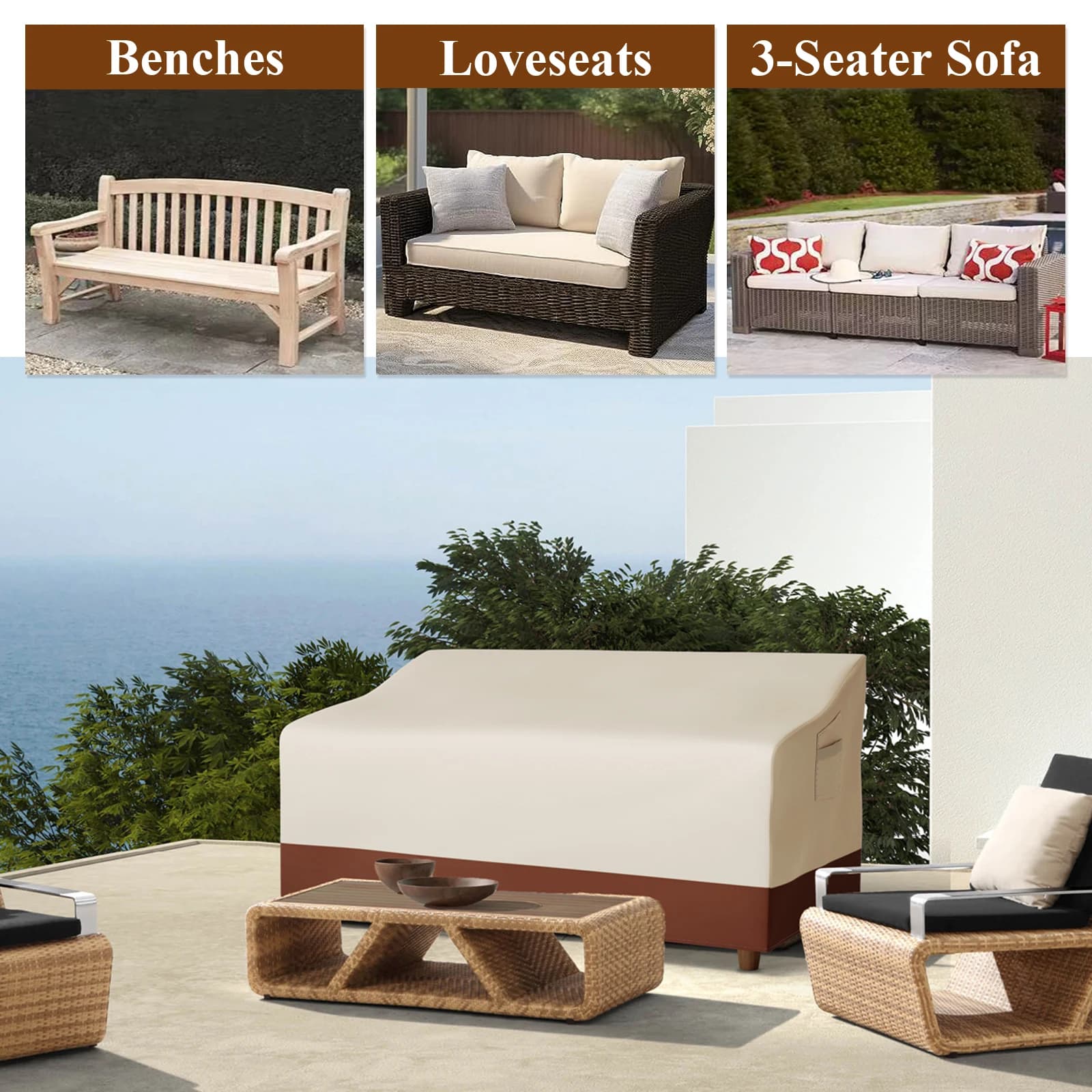 3 seat waterproof outdoor cover with garden sofa with air outlet and handle of 201X 94X 89cm
