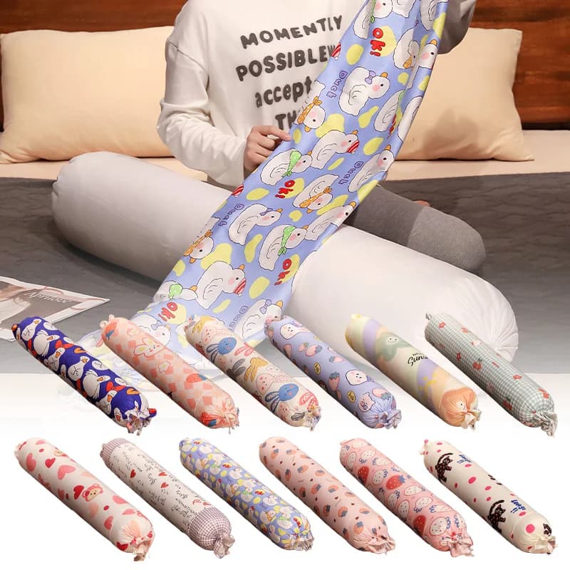 Cuscino Cilindrico Lungo con Stampa Cartoon 60/120/150/180cm, Rimovibile e Lavabile, Morbido Supporto per Collo e Lombare, per Divano e Arredamento Casa