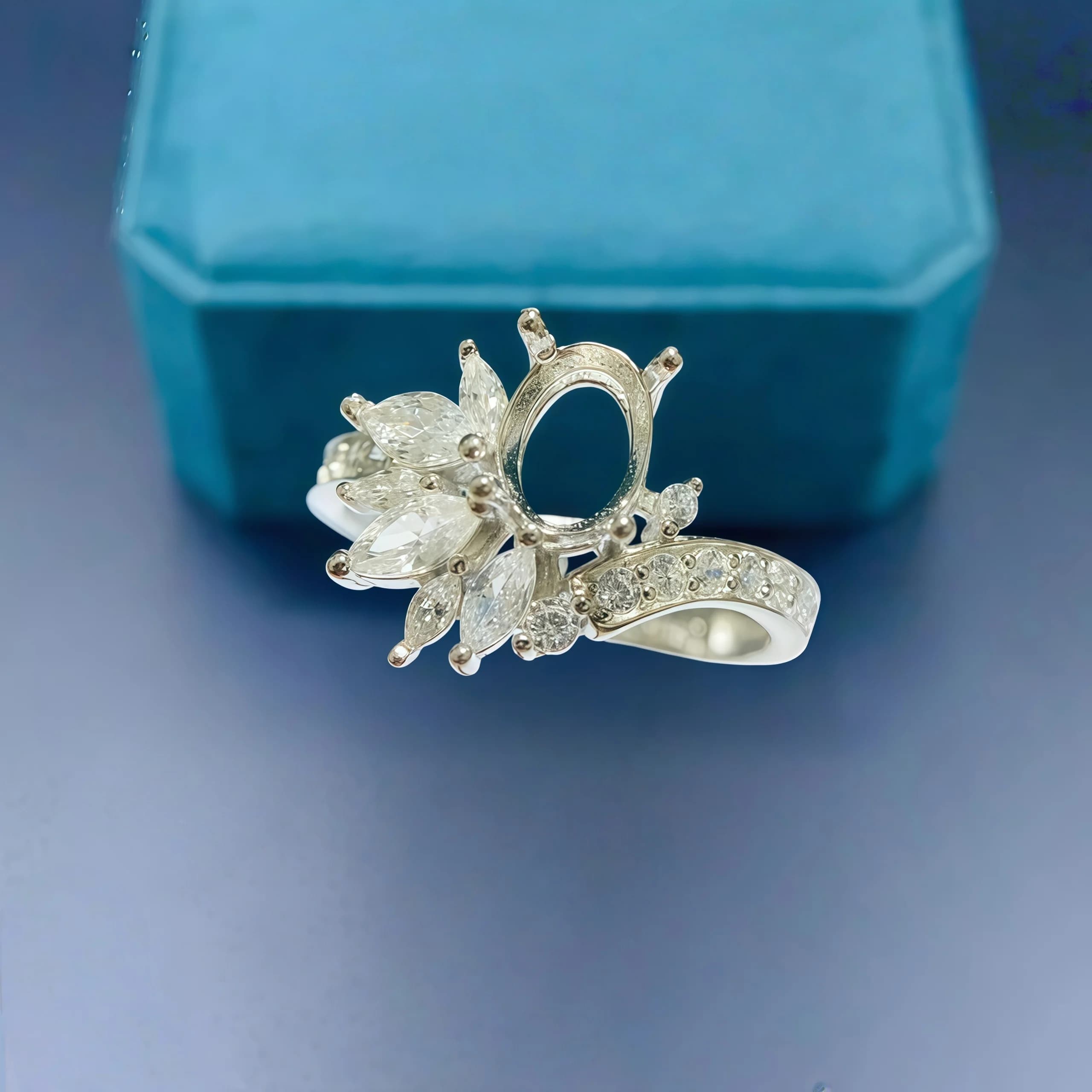 Supporto per Anello Vuoto in Argento Sterling S925 con Zirconi di Lusso, Design alla Moda per Gioielli da Donna con Pietra Ovale 5*7mm
