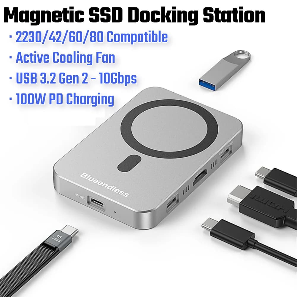 10 Gbps Magnetic SSD Docking Station for NVME 2in1 compatible HDMI Hub 4k 60Hz Video Storage