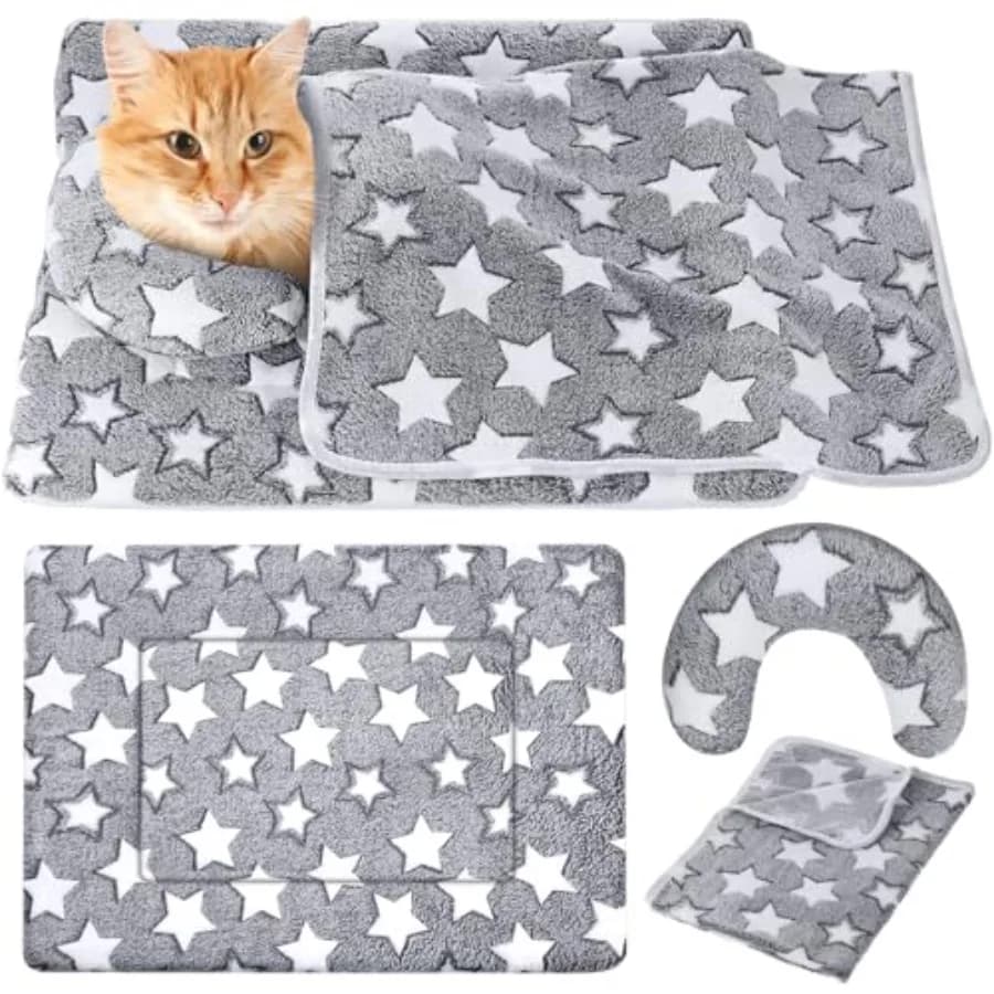 Pet Bed Mats with Puppy Dog Blankets and Pillows for Cats Puppy Bed Warm Sleep Mat Fleece Blanket Fluffy Pet Calming Toy Half D