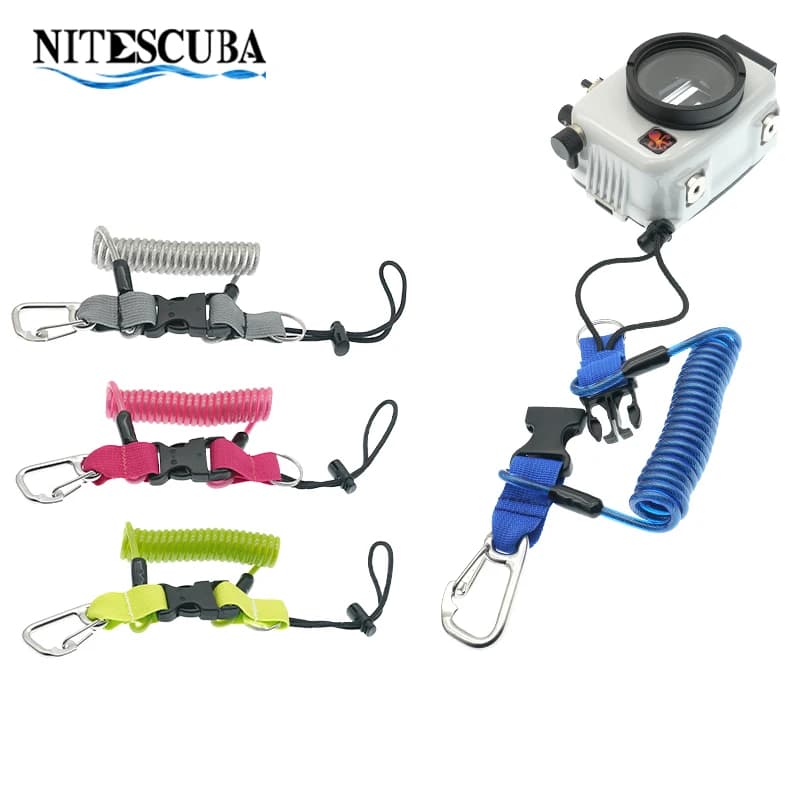 Scuba Diving 316 Anti-perso Spirale Molla Bobina Cordino per fotocamera Strumento di emergenza di sicurezza Corda a spirale a sgancio rapido Cordino e fibbia a clip