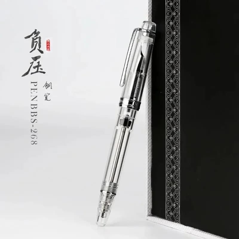 New PENBBS 268 Vacuum Filling Fully Transparent Fountain Pen Resin Iridium EF/F/M Nib Writing Gift Pen Office Supplies Stationer