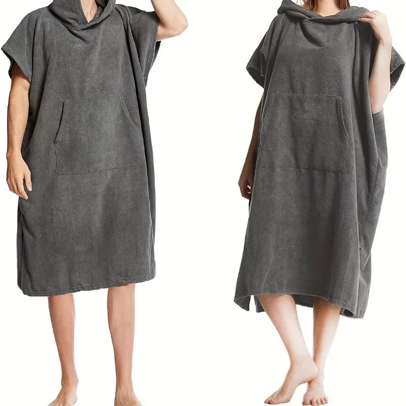1PCS Short Loose Polyester Hooded Towel Poncho Microfiber Soft Absorbent Beach Robe Outdoor Travel Quick Dry Wrap Bath Robe