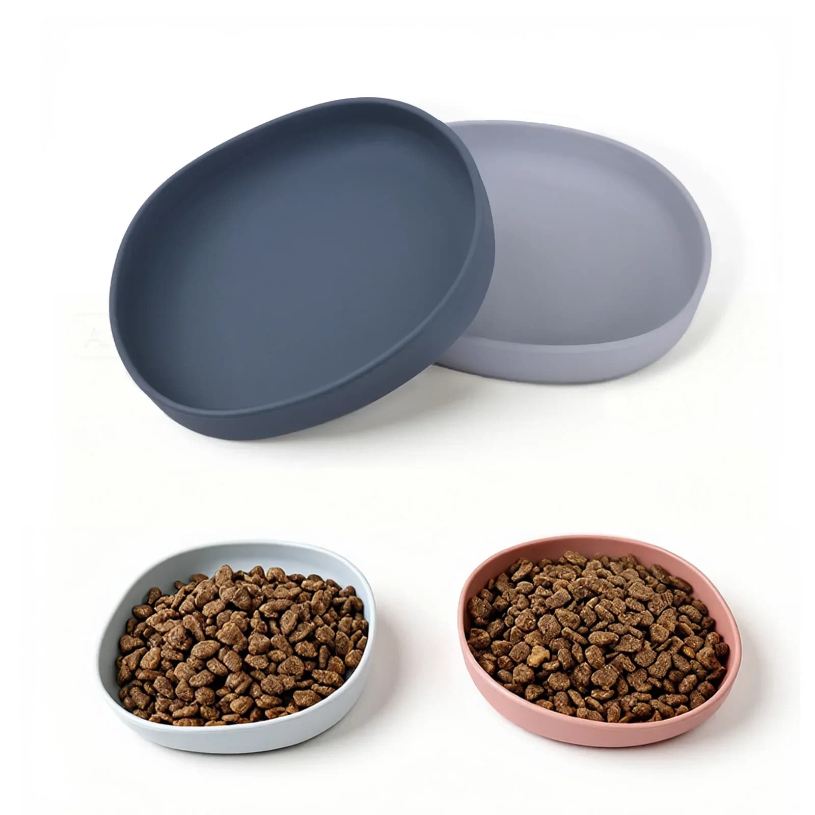 Piatti per gatti in silicone adatti ai baffi da 2 pezzi, ciotole larghe e poco profonde per animali domestici, piatto di alimentazione antispruzzo per alimenti secchi e bagnati