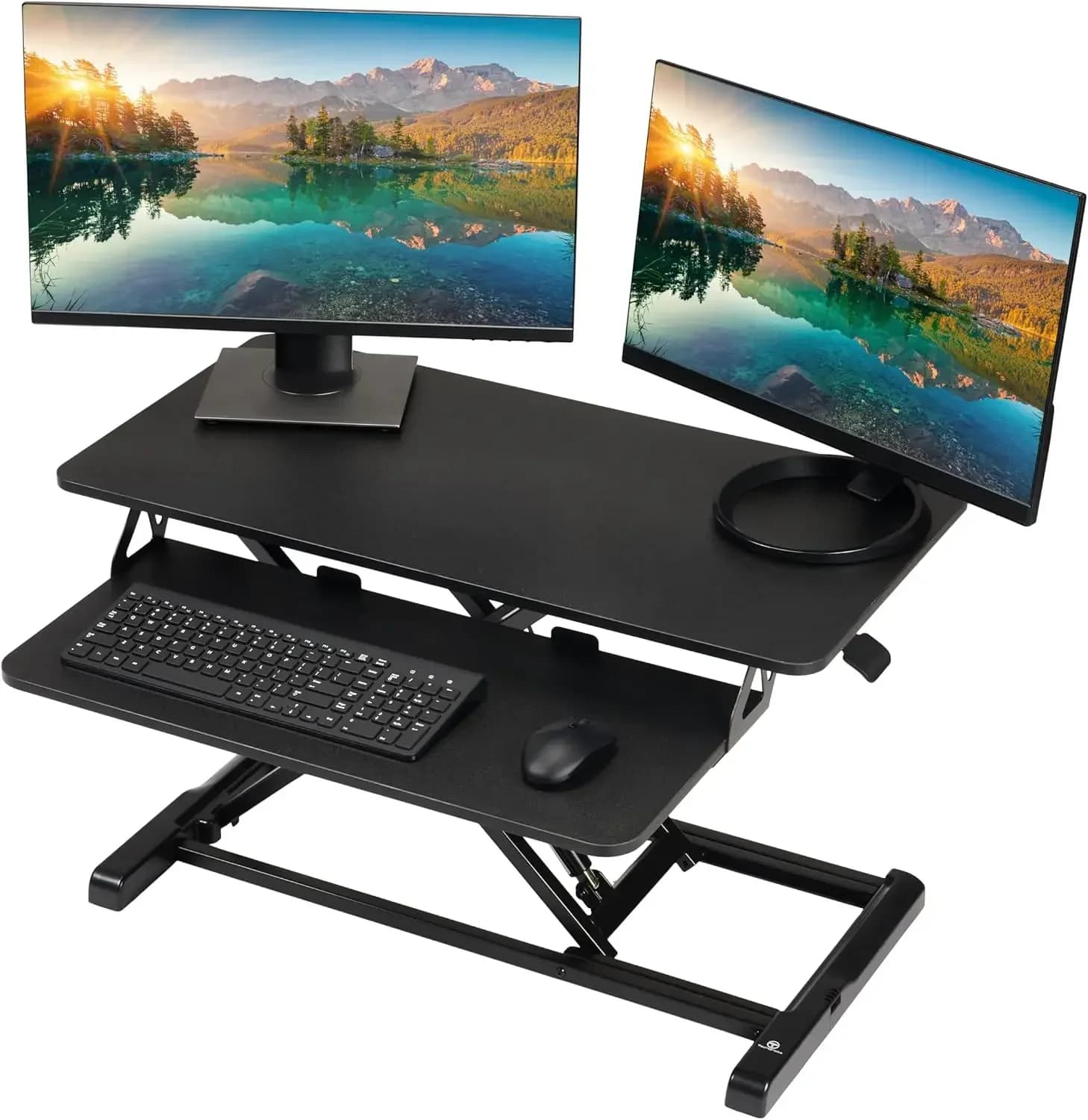Standing Desk Converter 32 Inch Adjustable Sit to Stand Up Workstation Particle Board Dual Monitor Desktop Riser with Keyboard T