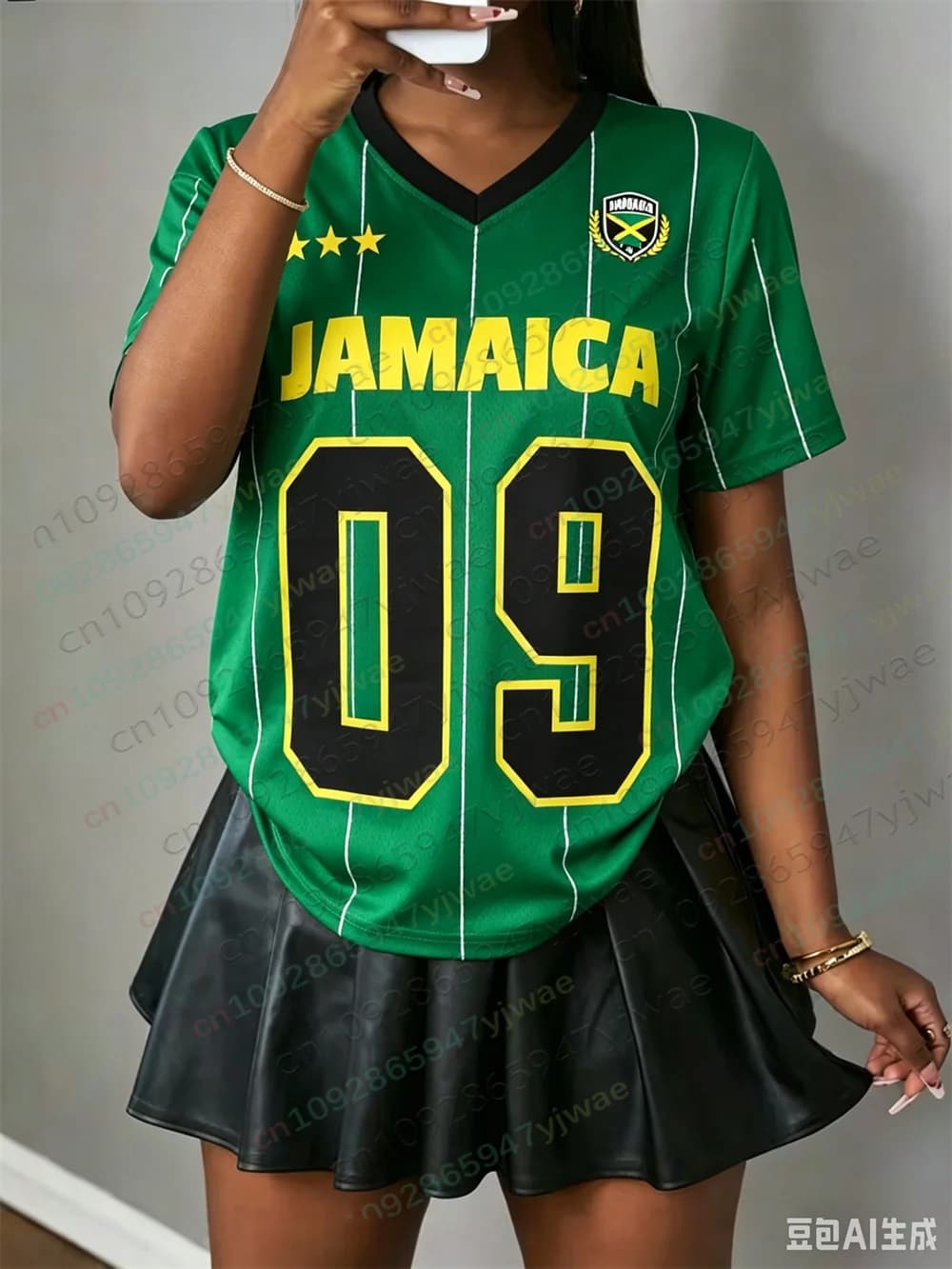 2026 Jamaica Mesh Soccer Jersey Striped Letter Printed Short Sleeved Fashionable Streetwear Summer Women'S T-Shirt Y2k Top