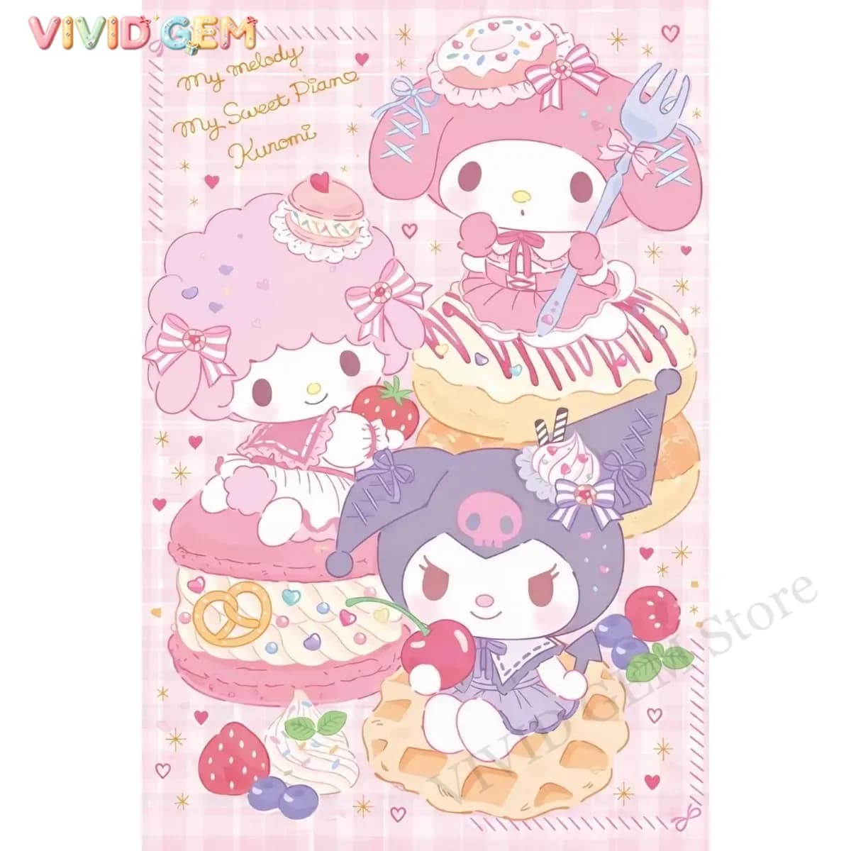 Sanrio My Melody Kuromi My Sweet Piano Sweet Dessert Themed Diamond Painting HelloKitty DIY Home Art Decor Handmade Gifts