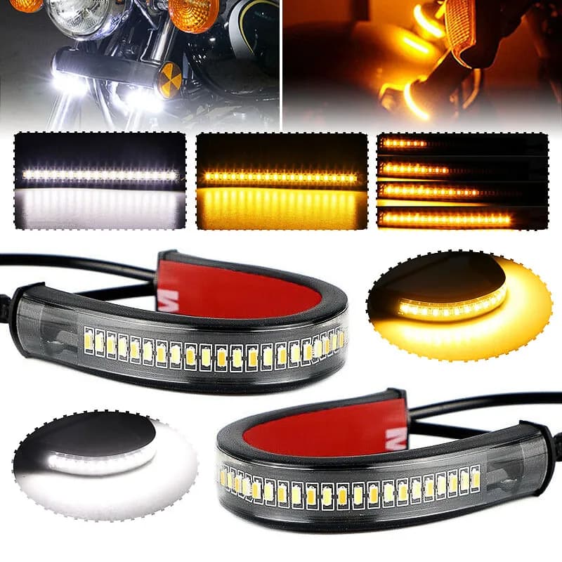 12V LED Motorcycle Turn Signal Lights 36LED Flasher Amber White LED Ring Fork Strip Lamp Turn Signal Blinker Flasher light