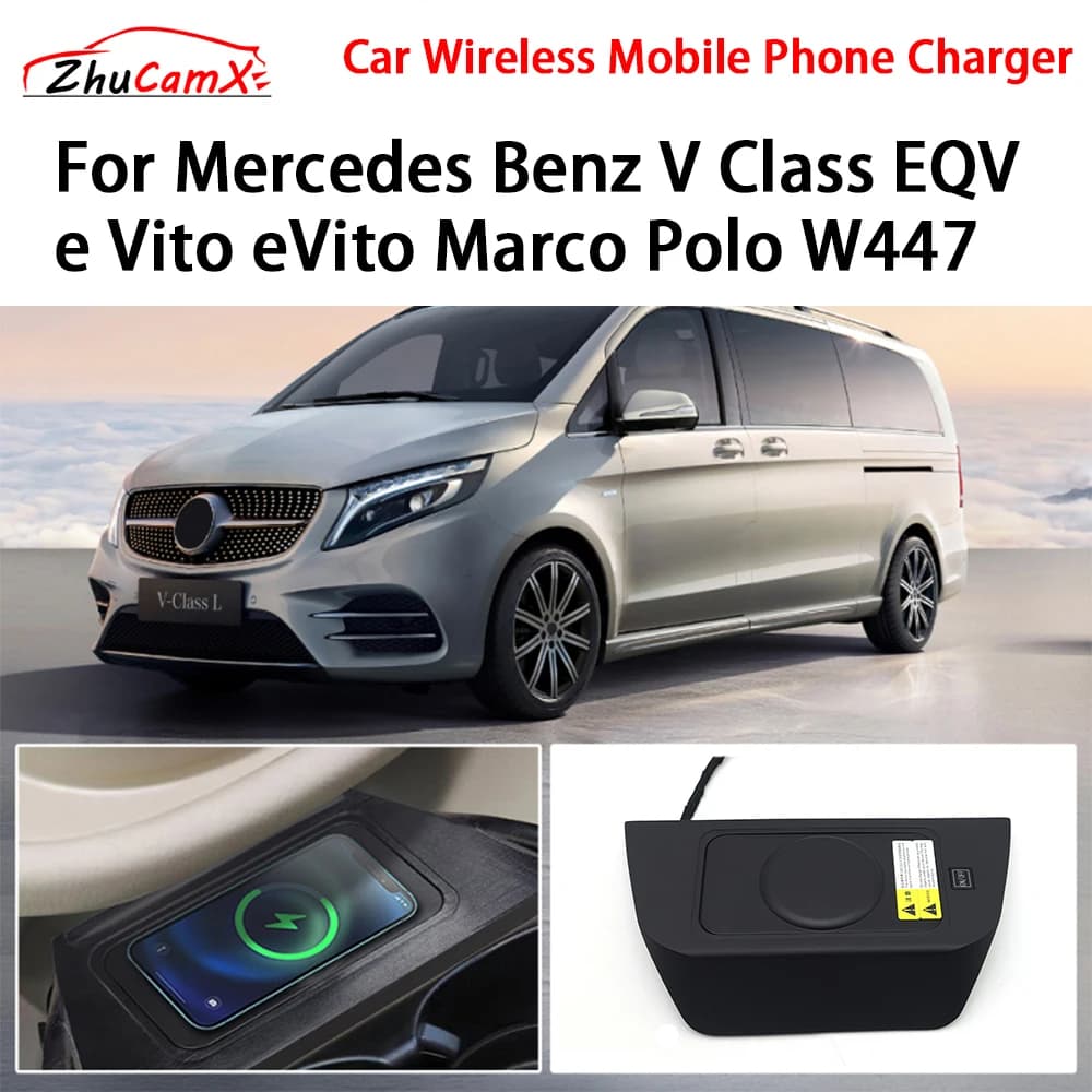 Caricabatterie wireless per telefono cellulare Console centrale di archiviazione QI 18W iPhone per Mercedes Benz Classe V EQV e Vito eVito Marco Polo W447