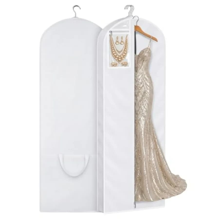 70'' Wedding Dress Garment Bag with Large PVC Pocket, Long Dress Bag for Gowns for Closet Storage, Hanging Clothes Cover with 4