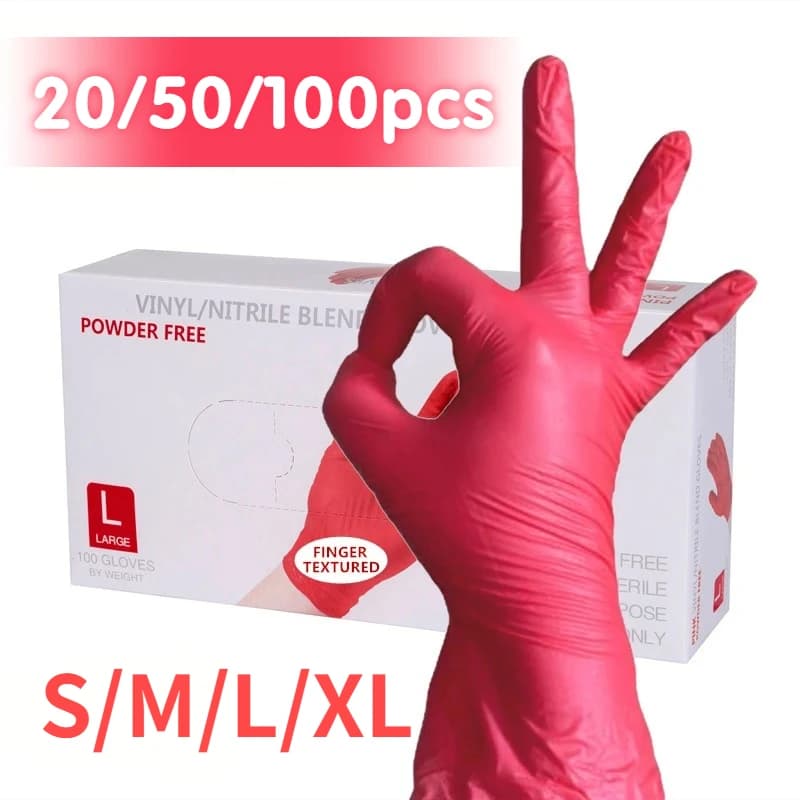 100/50/20 pezzi guanti in Nitrile rosso guanti in Nitrile impermeabili usa e getta uso domestico riparazione tatuaggi strumenti per la pulizia della casa