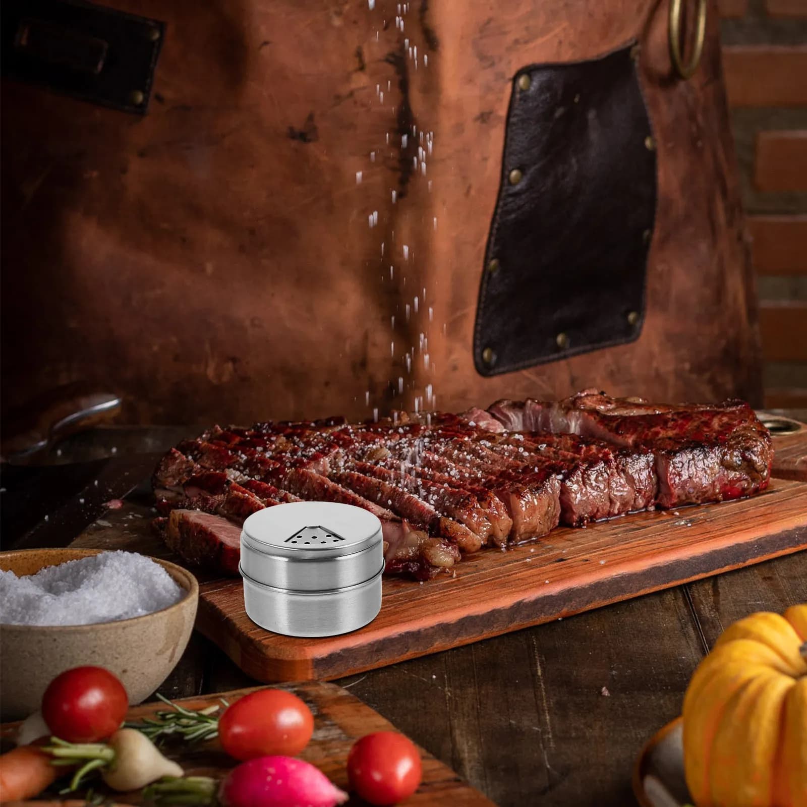 Set di 2 barattoli per spezie in acciaio inossidabile per alimenti, ecologici e riutilizzabili, per cucina, barbecue, campeggio, arti e mestieri