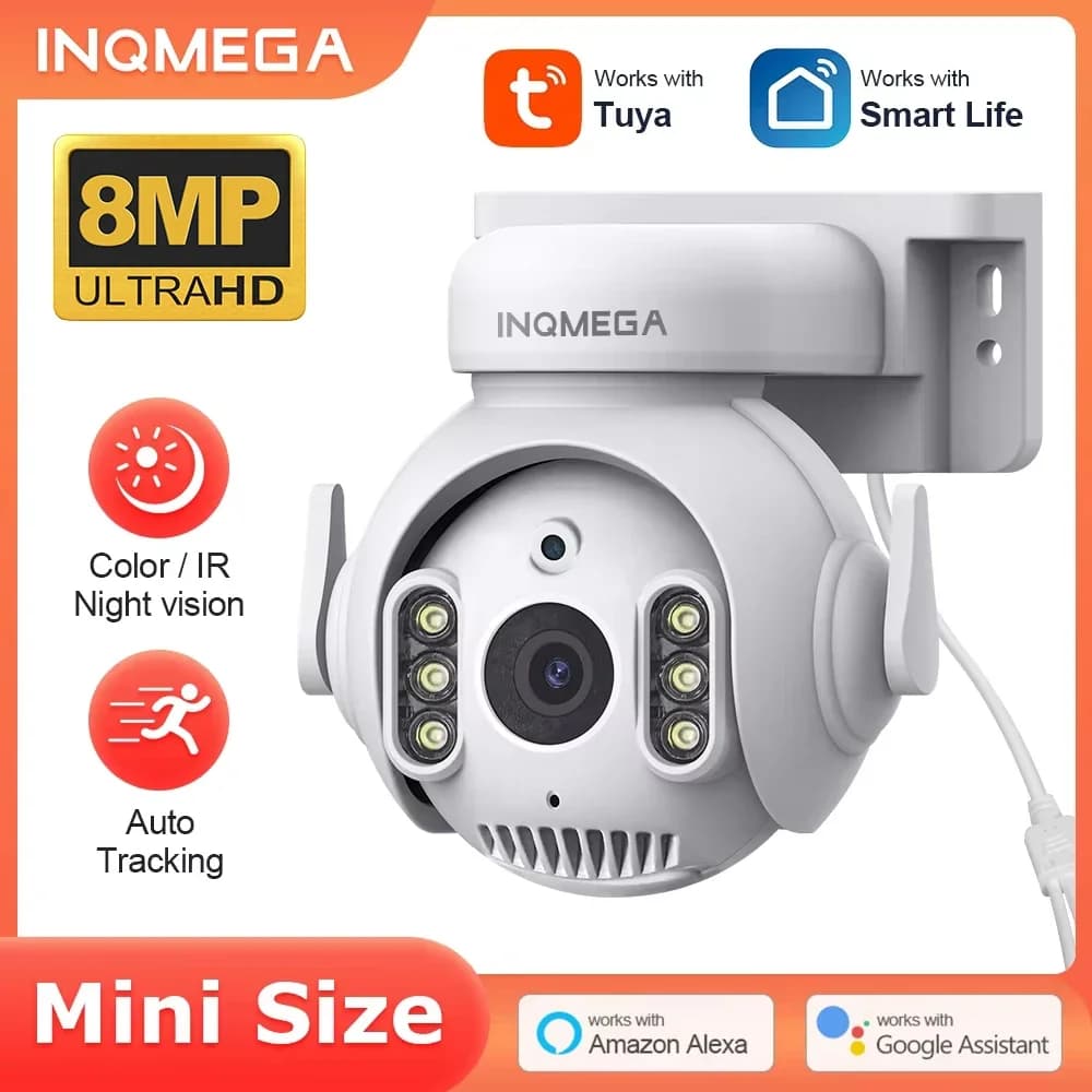 INQMEGA 8MP 4K WiFi Camera Tuya Smart Wireless IP Surveillance Camera with Alexa Google AI Detects Automatic Monitoring Security Video