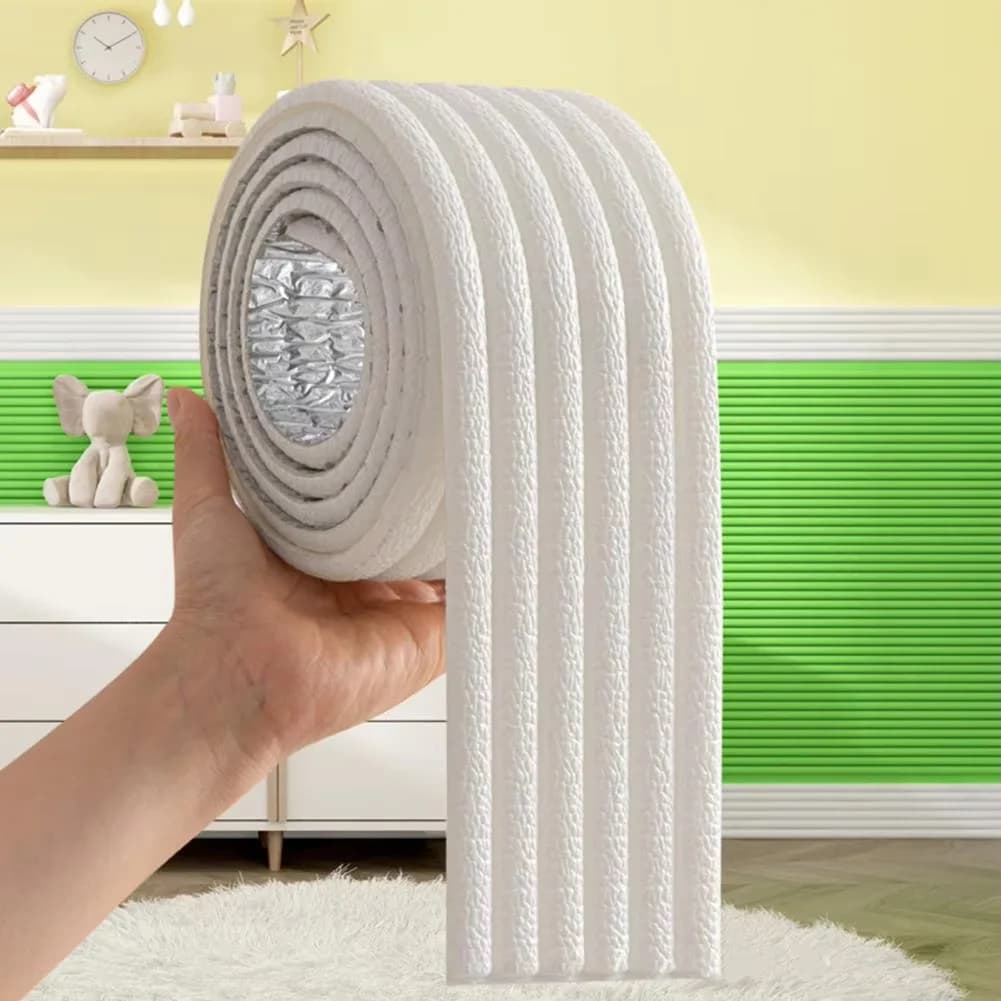 1 Rotolo di Striscia Decorativa in Schiuma Flessibile Autoadesiva 10cmx200cm, Imbottitura Morbida per Angoli di Pareti, Striscia Angolare Autoadesiva in Schiuma
