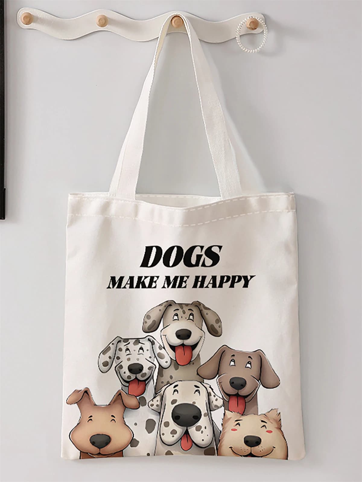 Borsa casual stampata con motivo cane cartone animato, zaino alla moda riutilizzabile, borsa multifunzionale, borsa per la spesa in tela