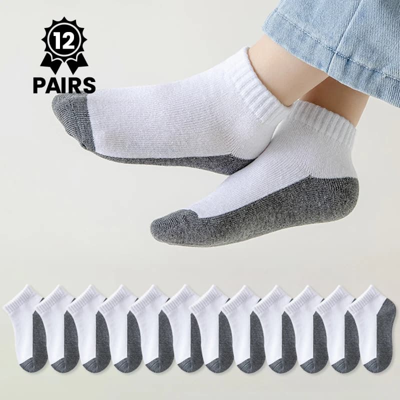 12 Pairs Kids Breathable Sport Ankle Socks Non-Slip Casual School Uniform Socks for Boys And Girls