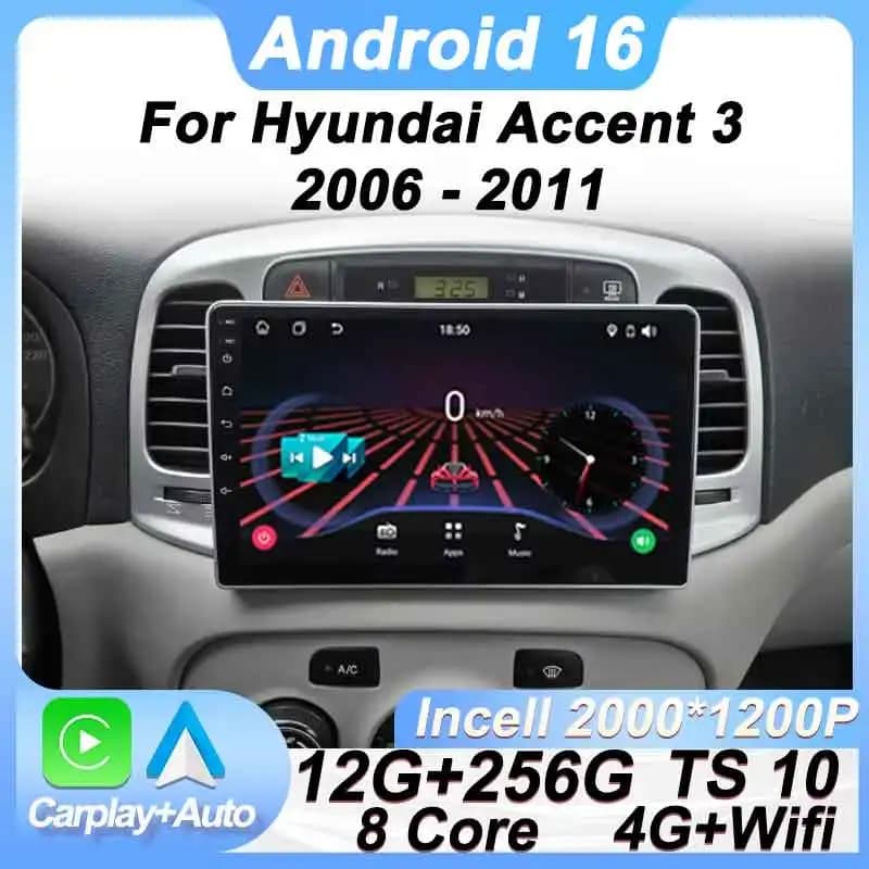 Autoradio Android 16 for Hyundai Accent 3 2006-2011, Stereo Multimediale per Auto con Bluetooth 5G, Wi-Fi e Processore Octa-Core
