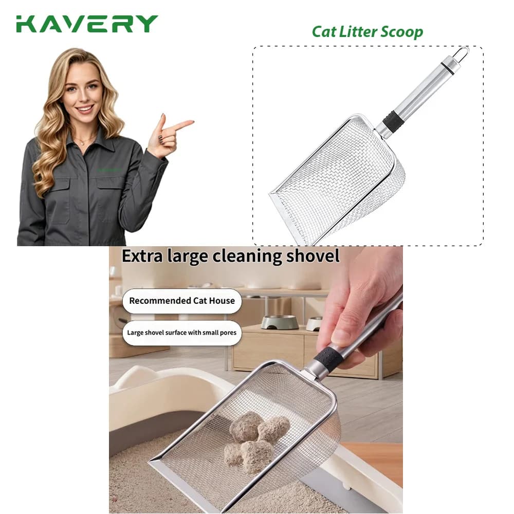 KAVERY For Quick Waste Removal Stainless Steel Cat Litter Scoop – Durable Easy Clean Ergonomic Handle Rust-Resistant Ideal