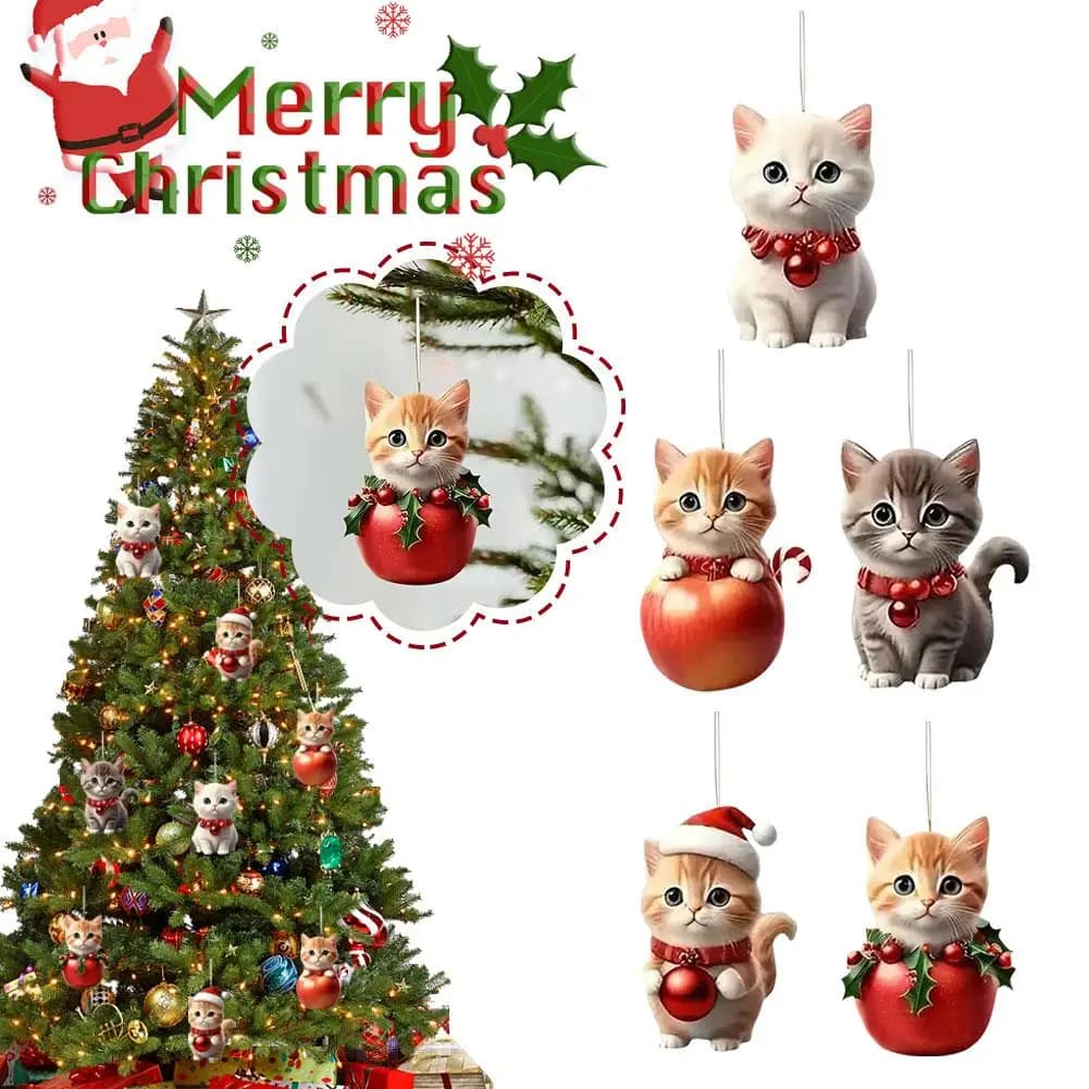 Cartone animato albero di Natale appeso ornamenti per gatti pendenti in acrilico 2D a forma di gatto decorazione creativa per la festa di festa casa Acce A5A5