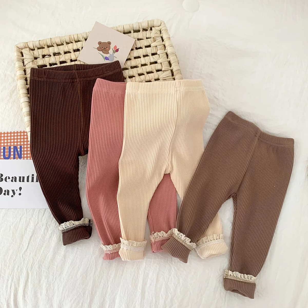 New Baby Leggings in pizzo a coste Girl Toddler pantaloni Casual in cotone Boy Infant Solid Kintted Pants Kid Bottoming Pants