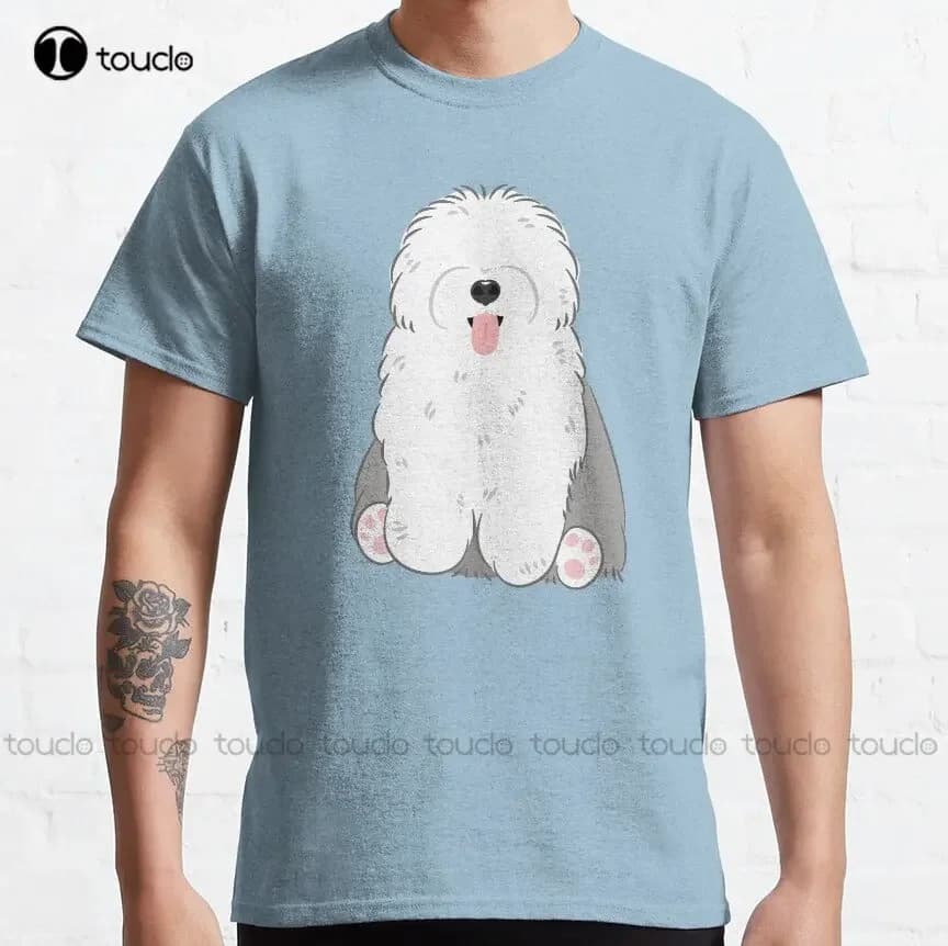 Love Old English Sheepdog - T-shirt classica grigia e bianca 1 Camicia da golf da uomo in cotone T-shirt casual vintage semplici da esterno
