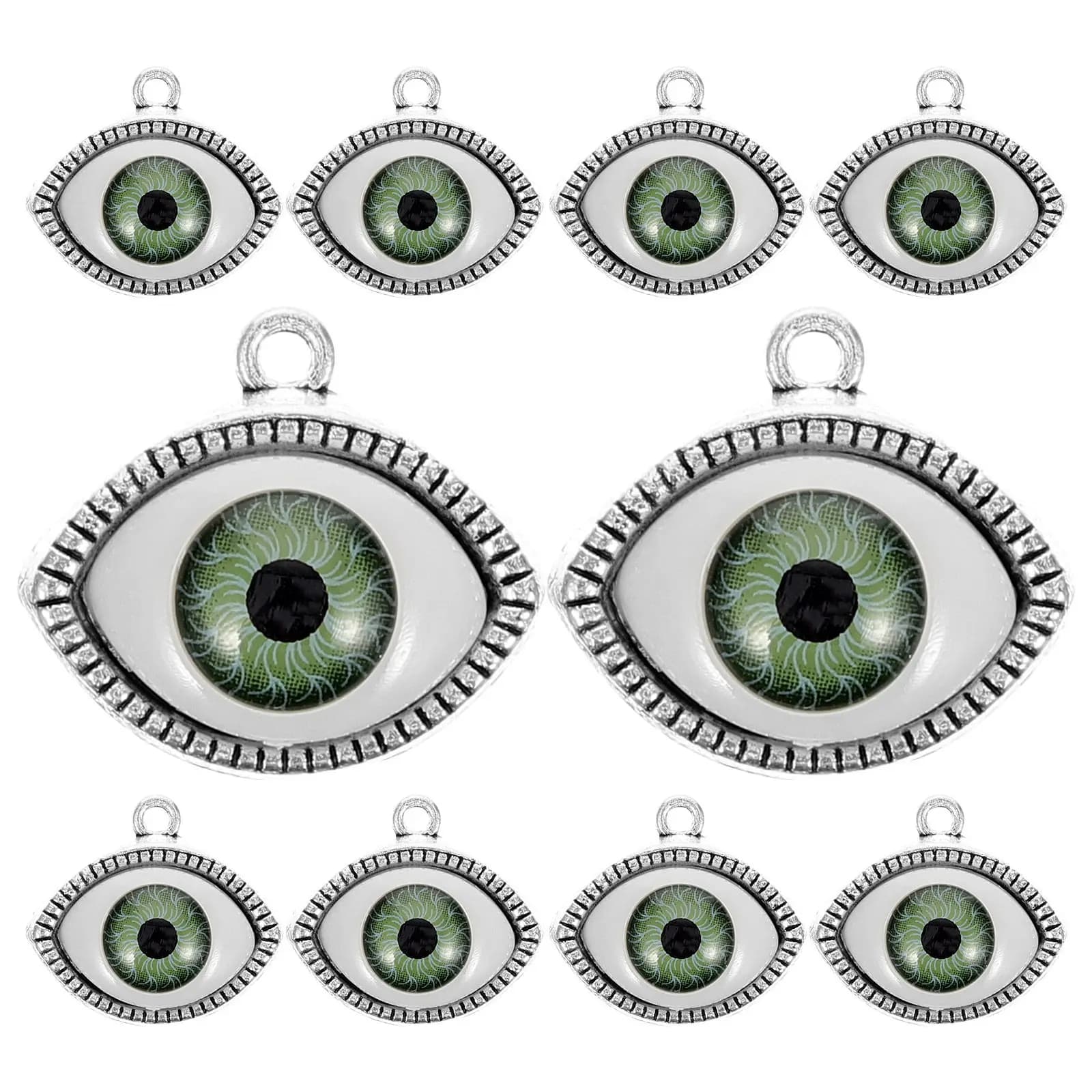 Set di 10 Ciondoli Decorativi in Lega a Forma di Occhio di Allah per Creazione Gioielli Fai da Te, Collane, Bracciali, Orecchini - Set Festivo