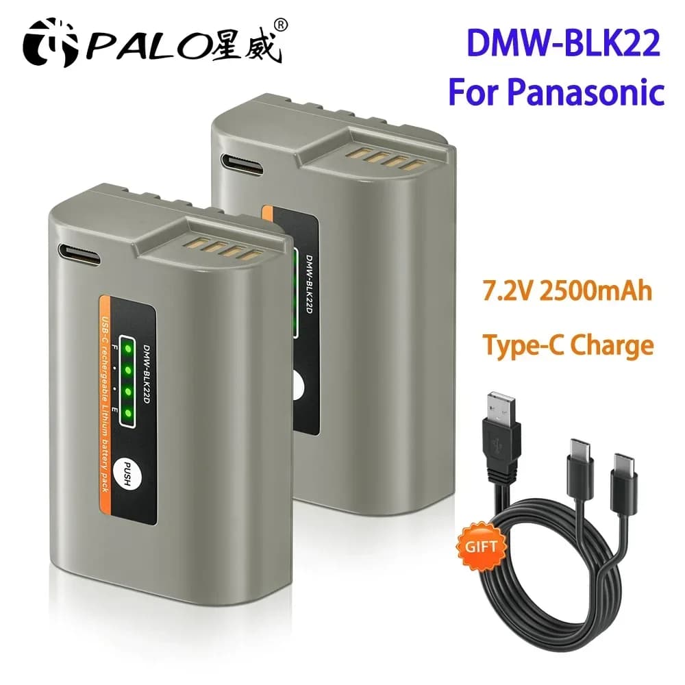 Batteria DMW BLK22 DMW-BLK22 da 2500 mAh + cavo di ricarica rapida di tipo C per Panasonic LUMIX S5 S5 II S5 IIX DC-S5 DC-S5 II Lumix GH5 GH6